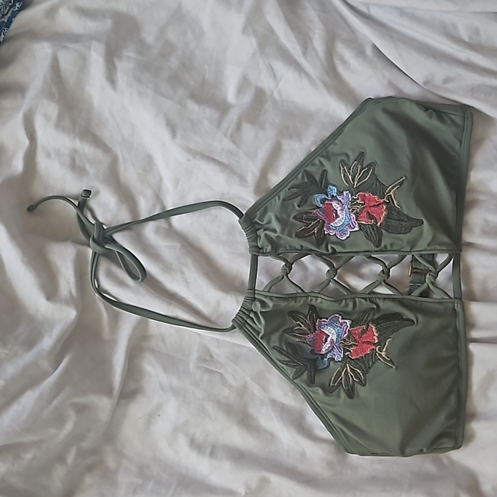 Green halter bikini top